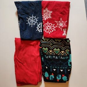 LuLaRoe Leggings OS Solid Red Holiday Winter Christmas Snowflake Holly Blue Soft